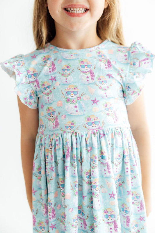Frosty in Paradise Flutter-Sleeve Twirl Dress