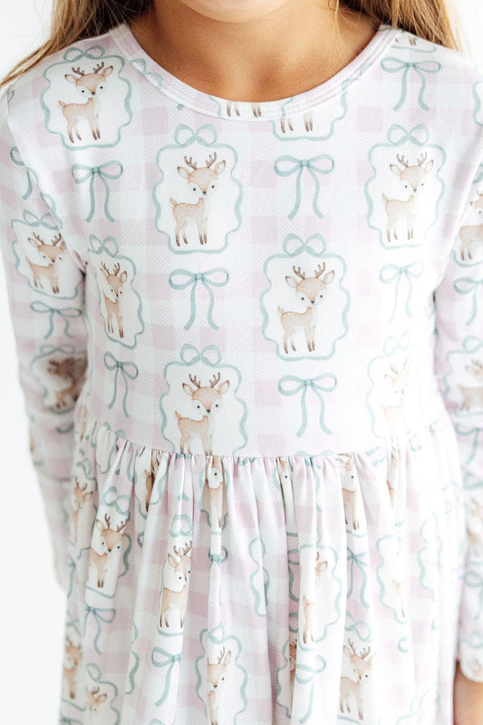 Woodland Whimsy Long-Sleeve Ruffle Hem Twirl Dress