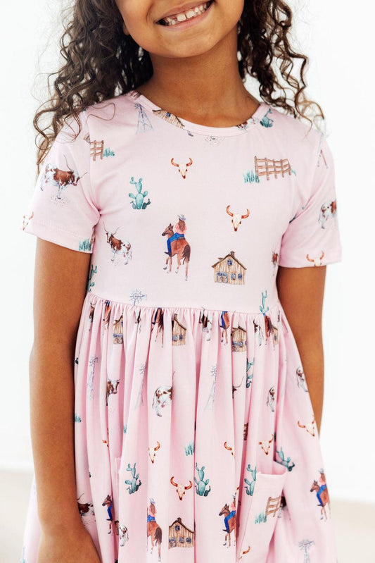 Pink Ranch Hand Pocket Twirl Dress