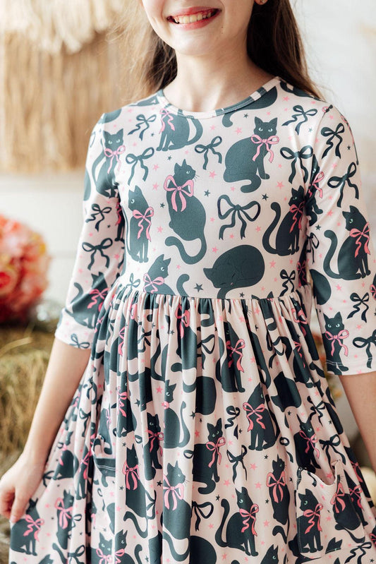 Hocus Purr-cus 3/4-Sleeve Pocket Twirl Dress