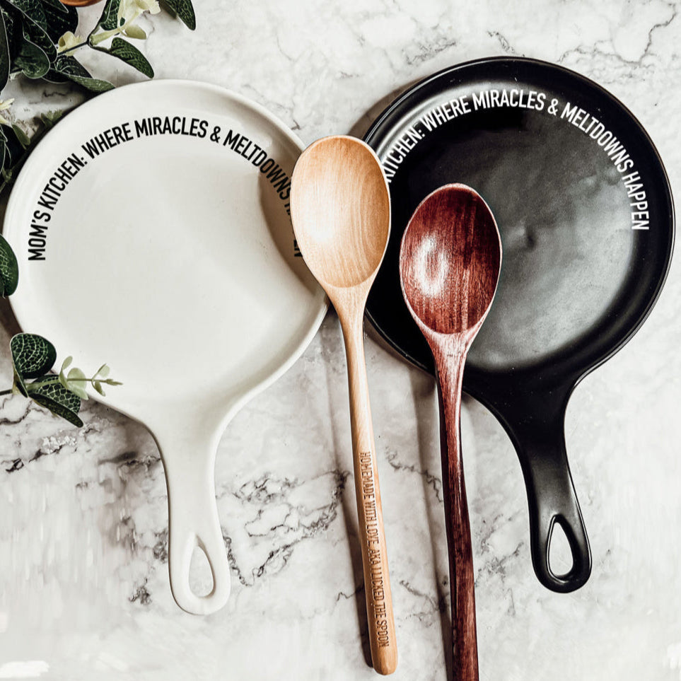 Mom's Kitchen Porcelain Spoon Rest with Optional Wooden Spoon