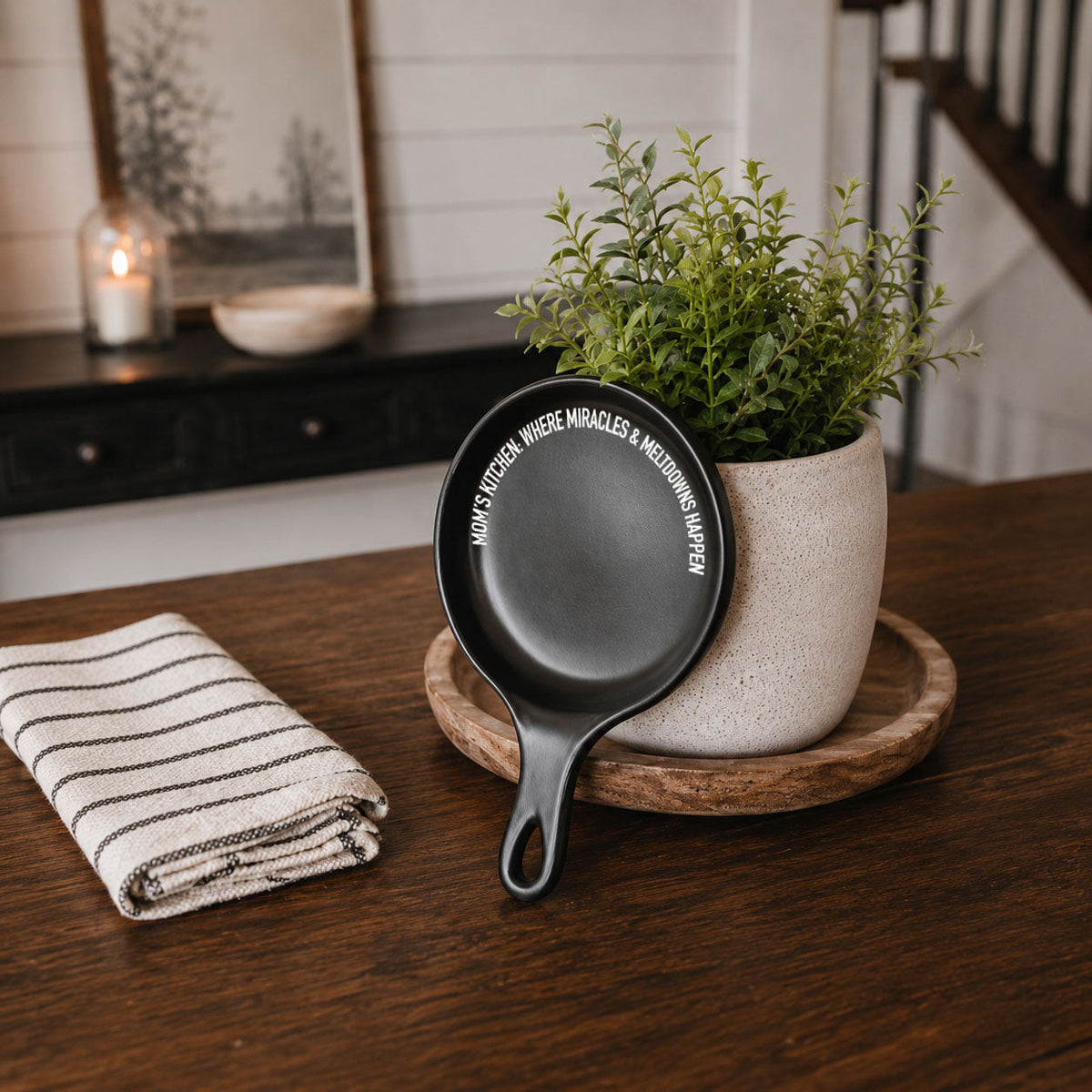 Mom's Kitchen Porcelain Spoon Rest with Optional Wooden Spoon