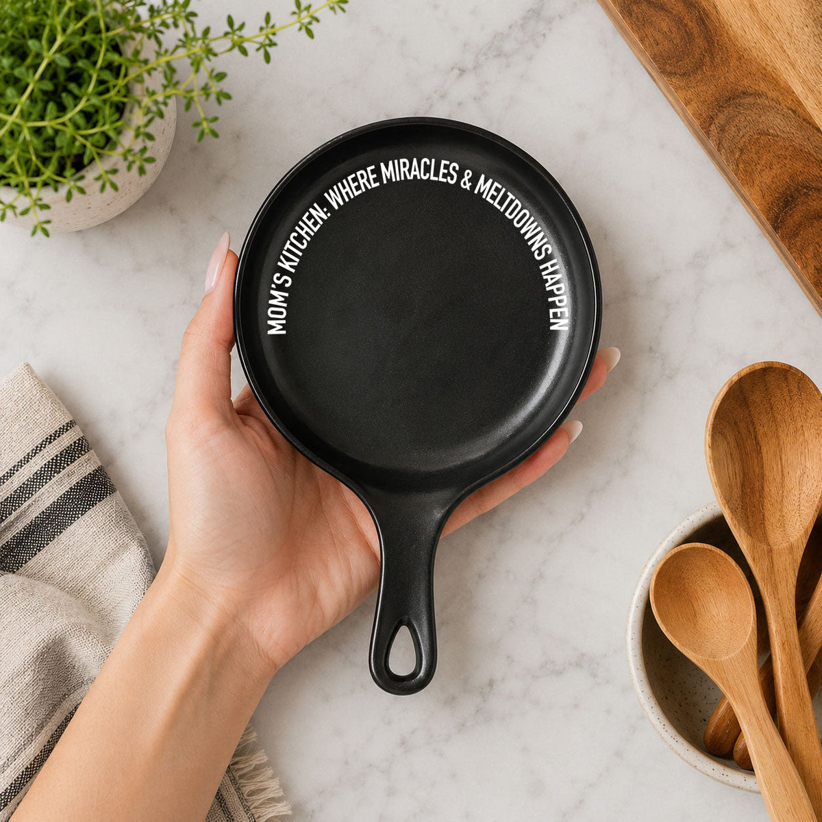 Mom's Kitchen Porcelain Spoon Rest with Optional Wooden Spoon