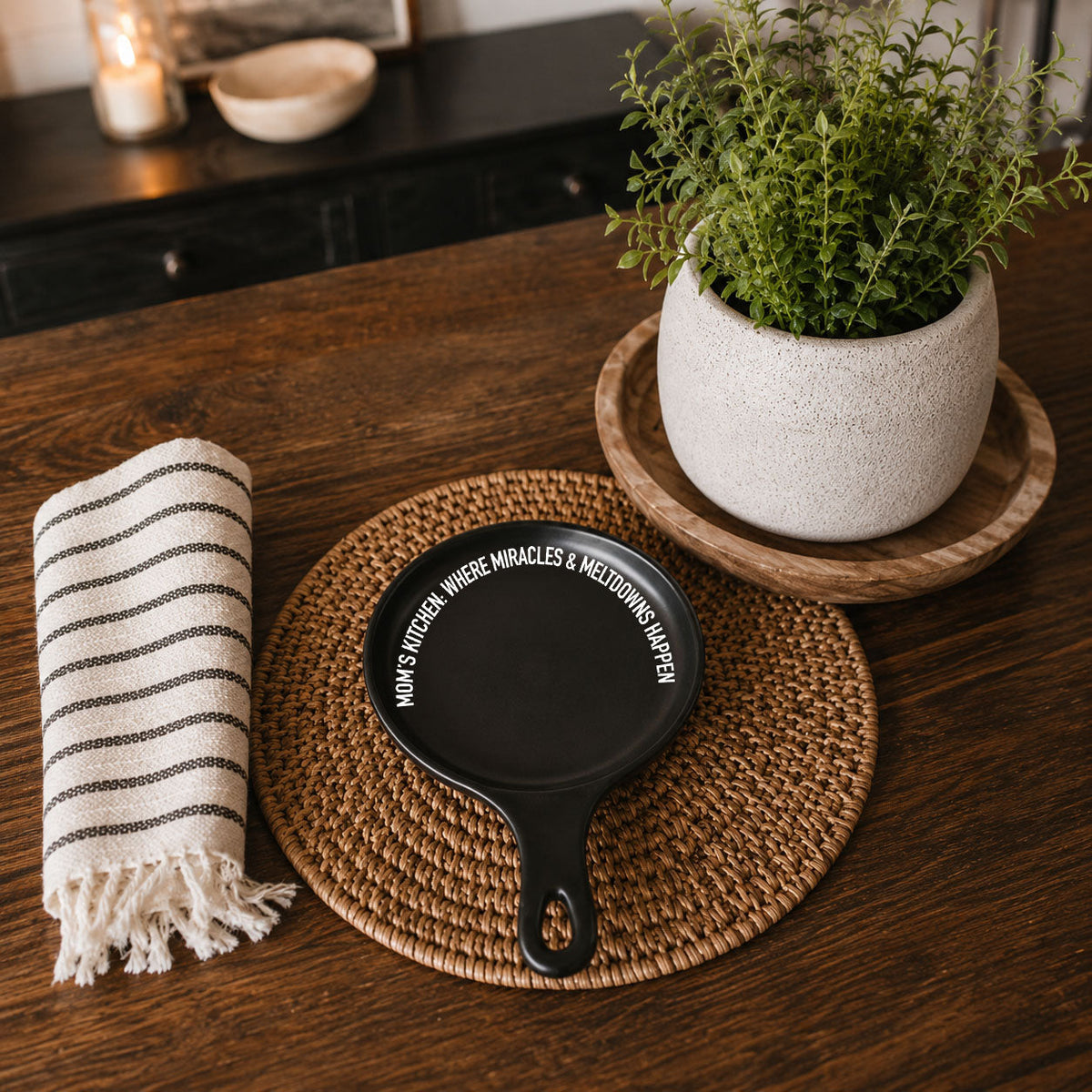 Mom's Kitchen Porcelain Spoon Rest with Optional Wooden Spoon