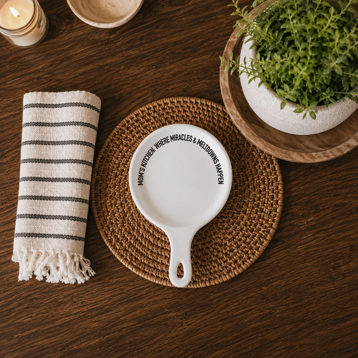 Mom's Kitchen Porcelain Spoon Rest with Optional Wooden Spoon