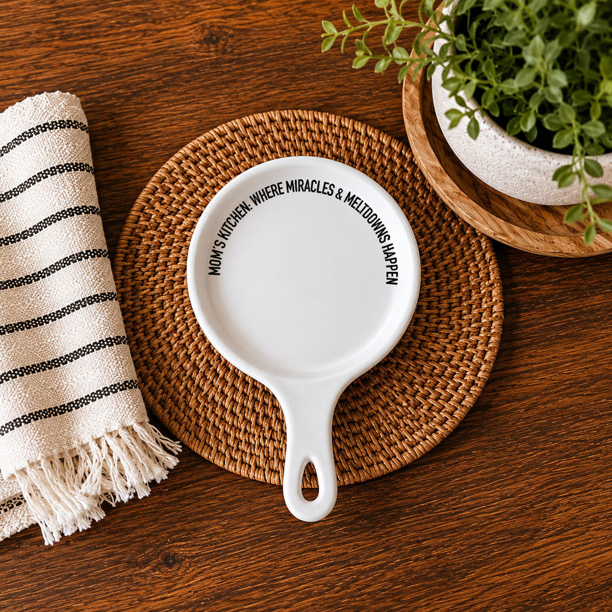 Mom's Kitchen Porcelain Spoon Rest with Optional Wooden Spoon