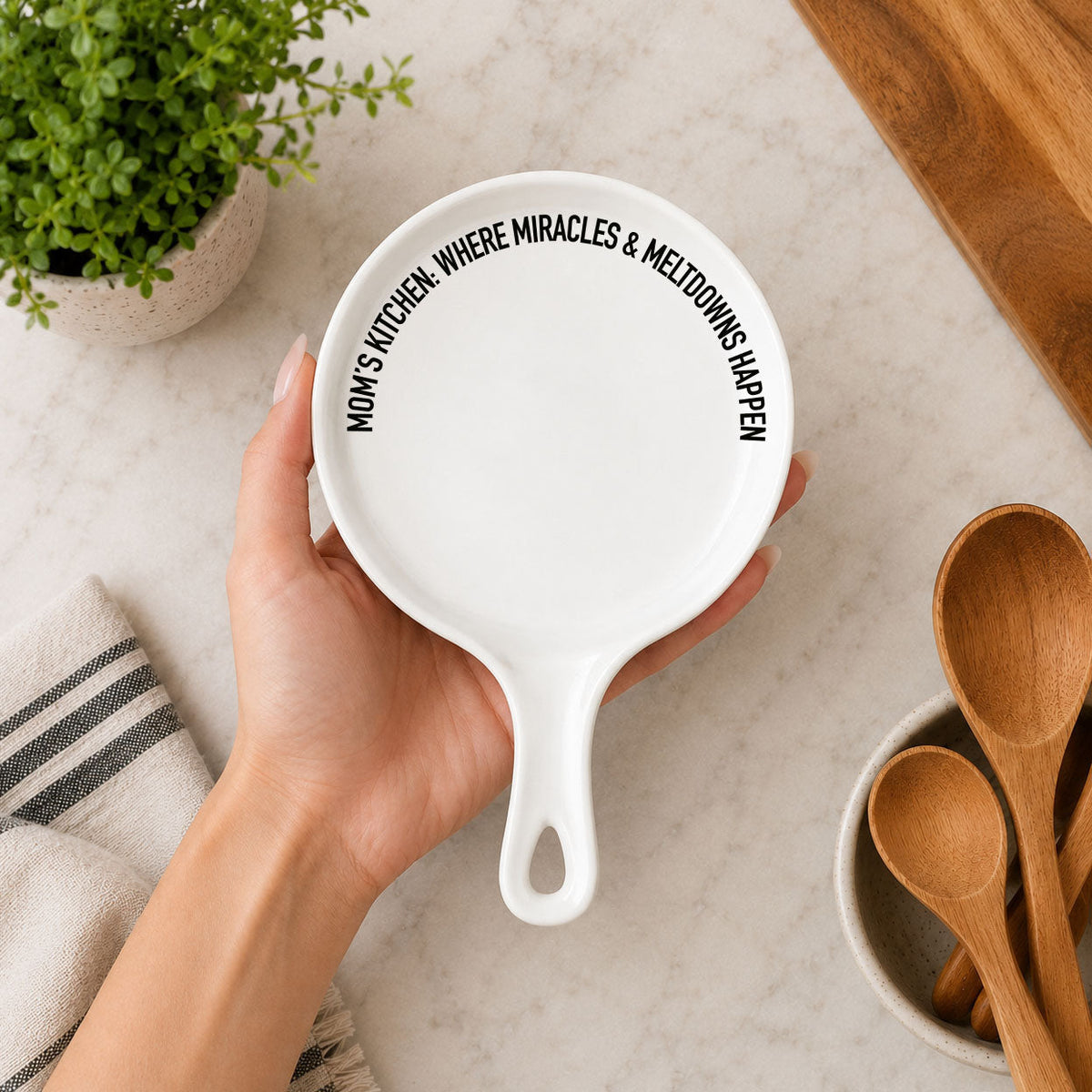 Mom's Kitchen Porcelain Spoon Rest with Optional Wooden Spoon