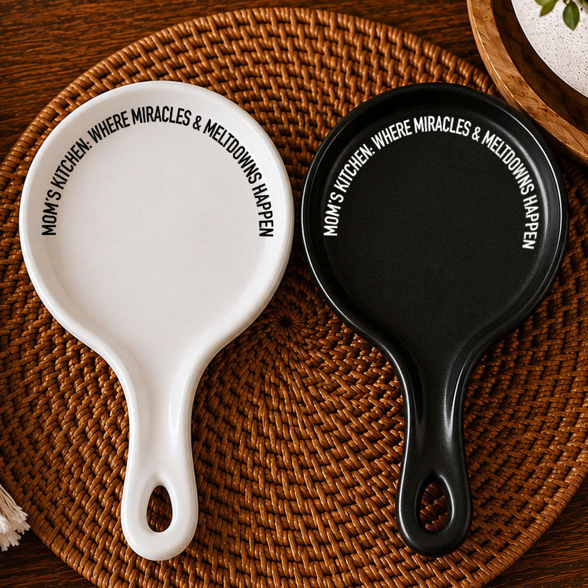 Mom's Kitchen Porcelain Spoon Rest with Optional Wooden Spoon