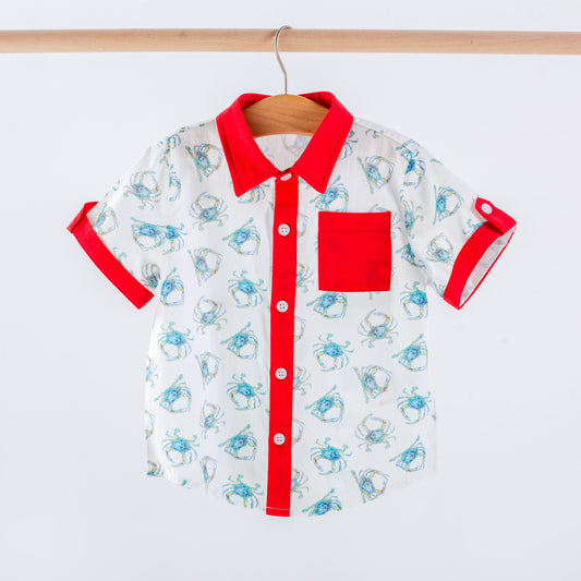 Catching Crabs Organic Cotton Boys’ Collared Shirt