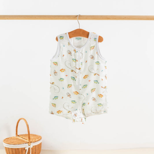 Gone Fishing Organic Muslin Baby Shortall