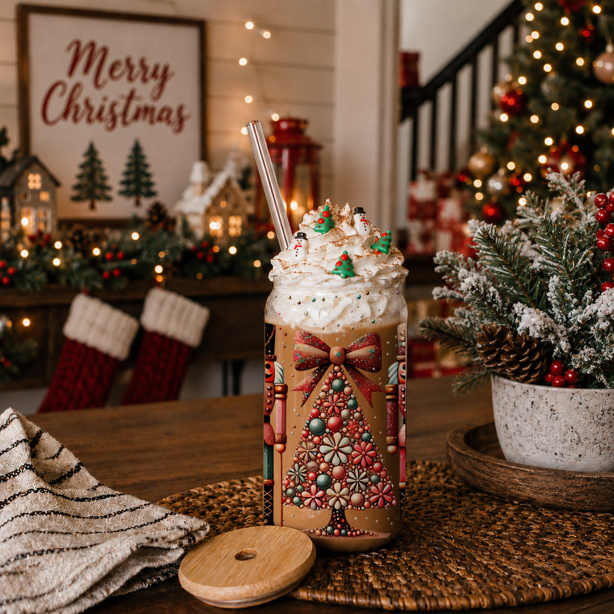 Vintage Nutcracker Christmas 17 oz Glass Tumbler