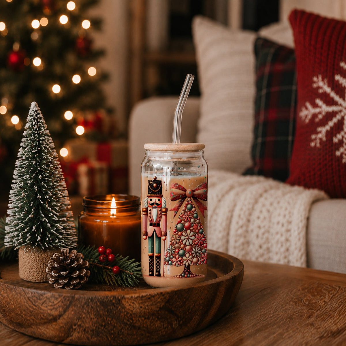 Vintage Nutcracker Christmas 17 oz Glass Tumbler