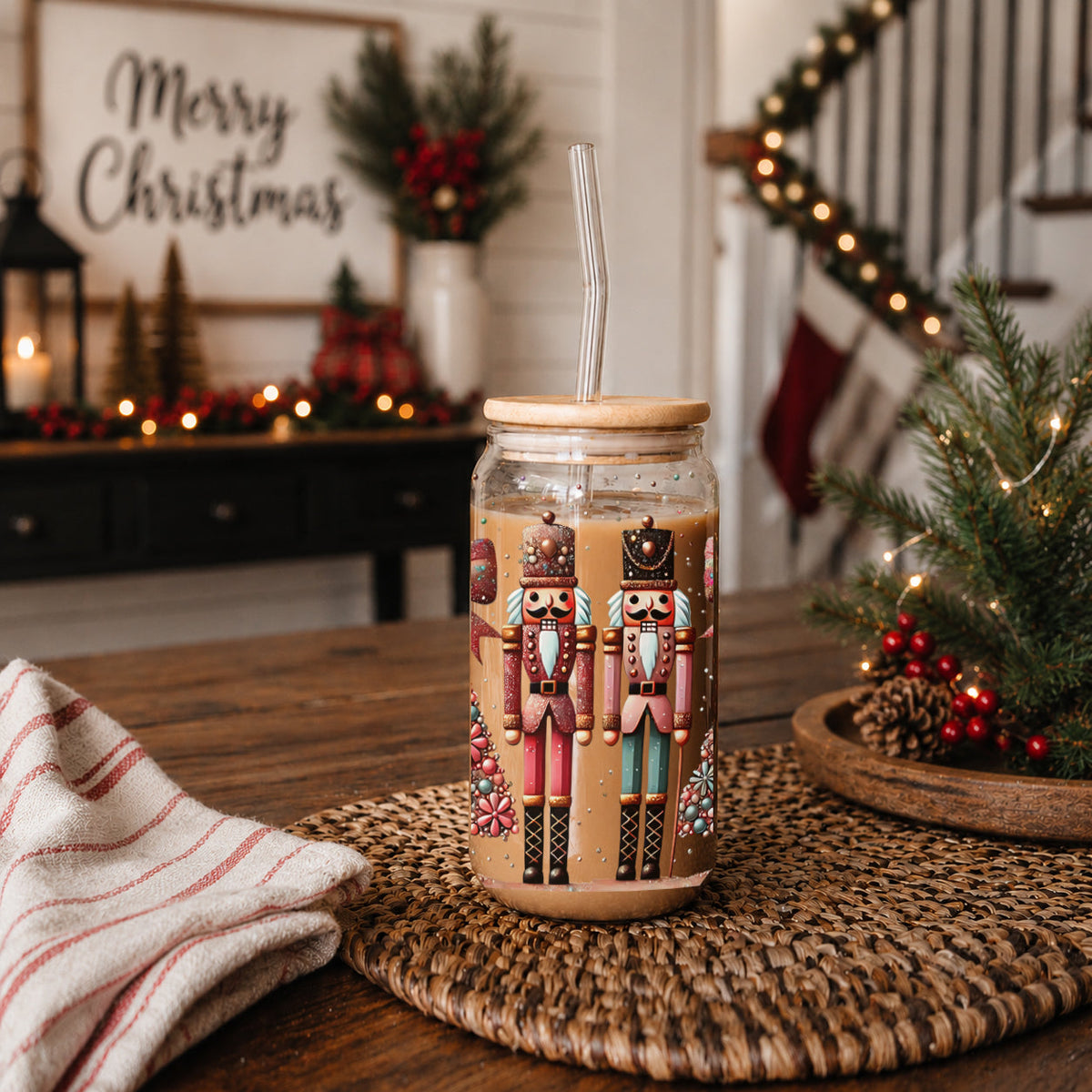 Vintage Nutcracker Christmas 17 oz Glass Tumbler