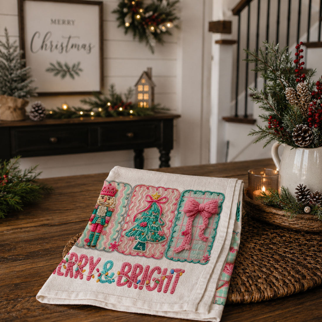 Y’all Are Nuts Pink Nutcracker Christmas Kitchen Towel