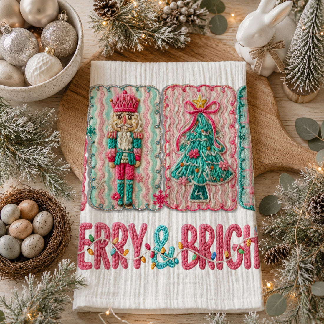 Y’all Are Nuts Pink Nutcracker Christmas Kitchen Towel