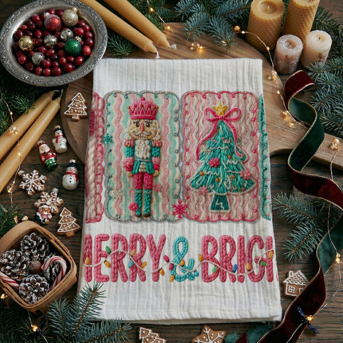 Y’all Are Nuts Pink Nutcracker Christmas Kitchen Towel