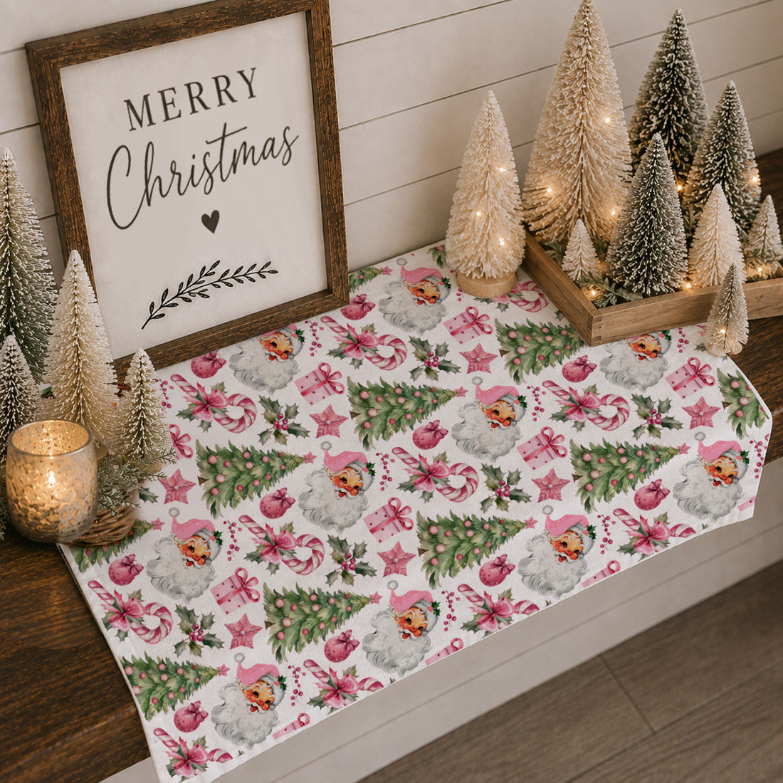 Vintage Pink Santa Christmas Kitchen Towel