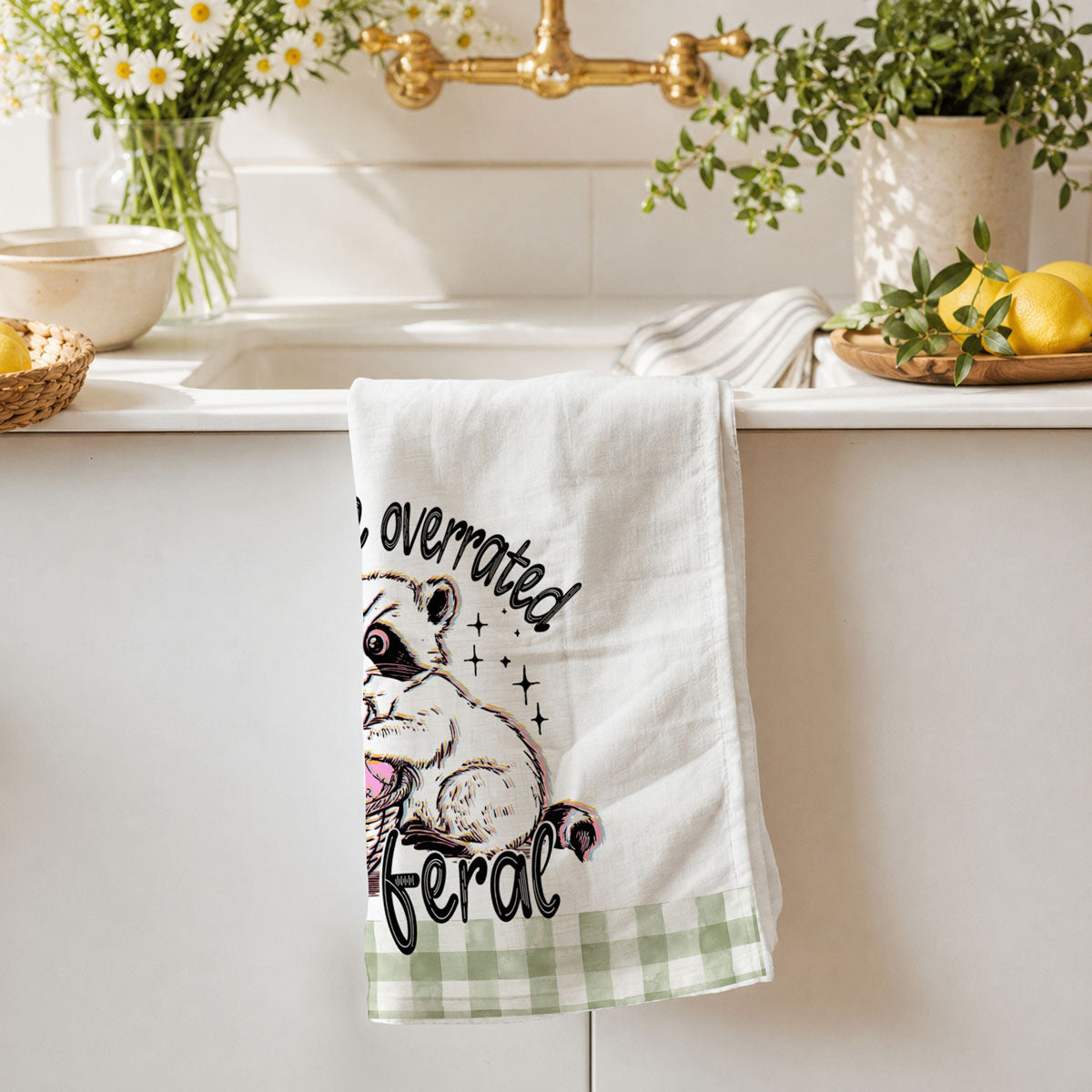 Bunnies Are Overrated Stay Feral Easter Kitchen Towel