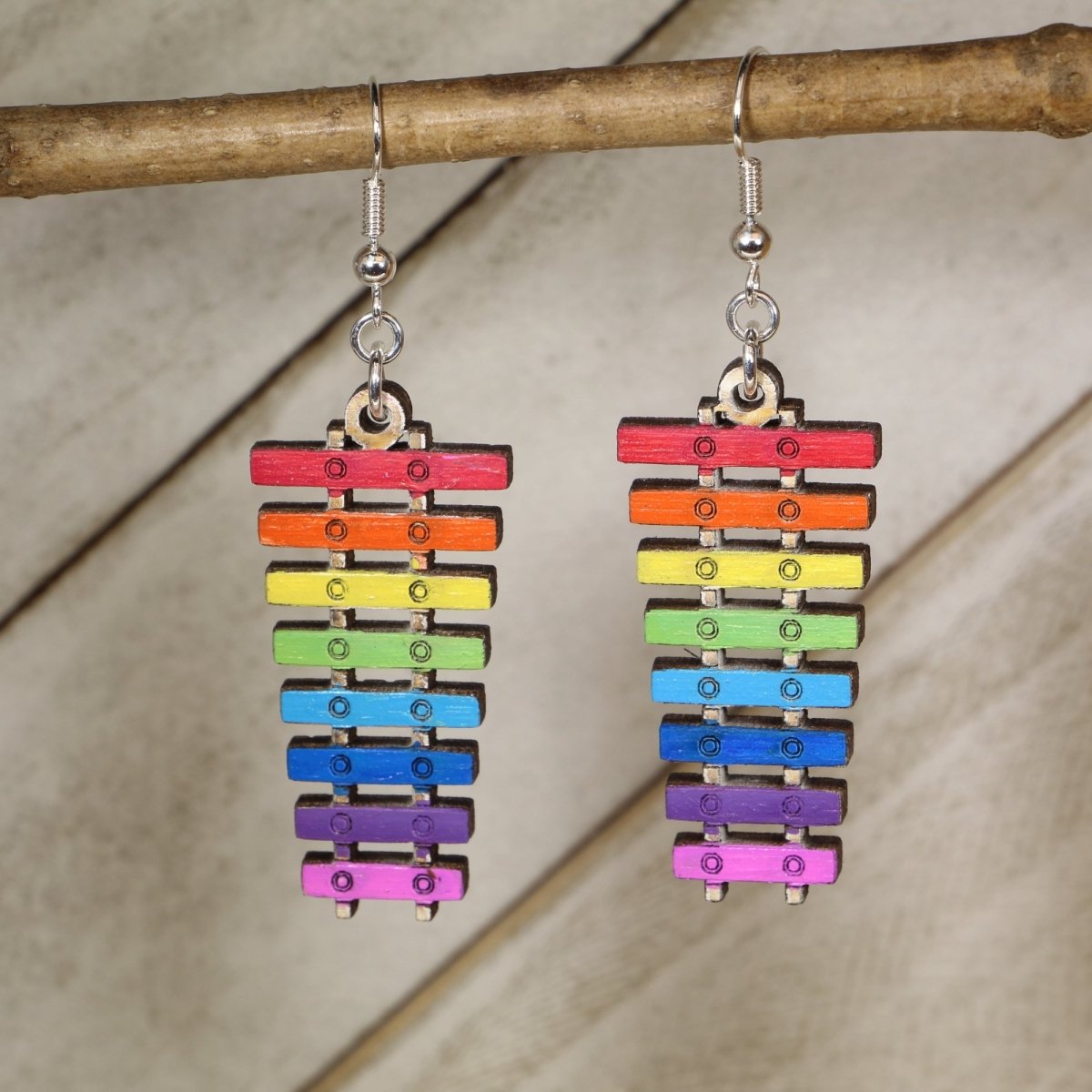 Rainbow Xylophone Wooden Earrings | Music Teacher Jewelry