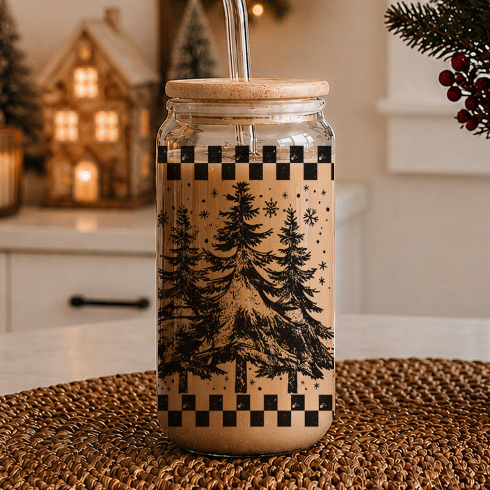 Retro Christmas Tree 17 oz Glass Tumbler