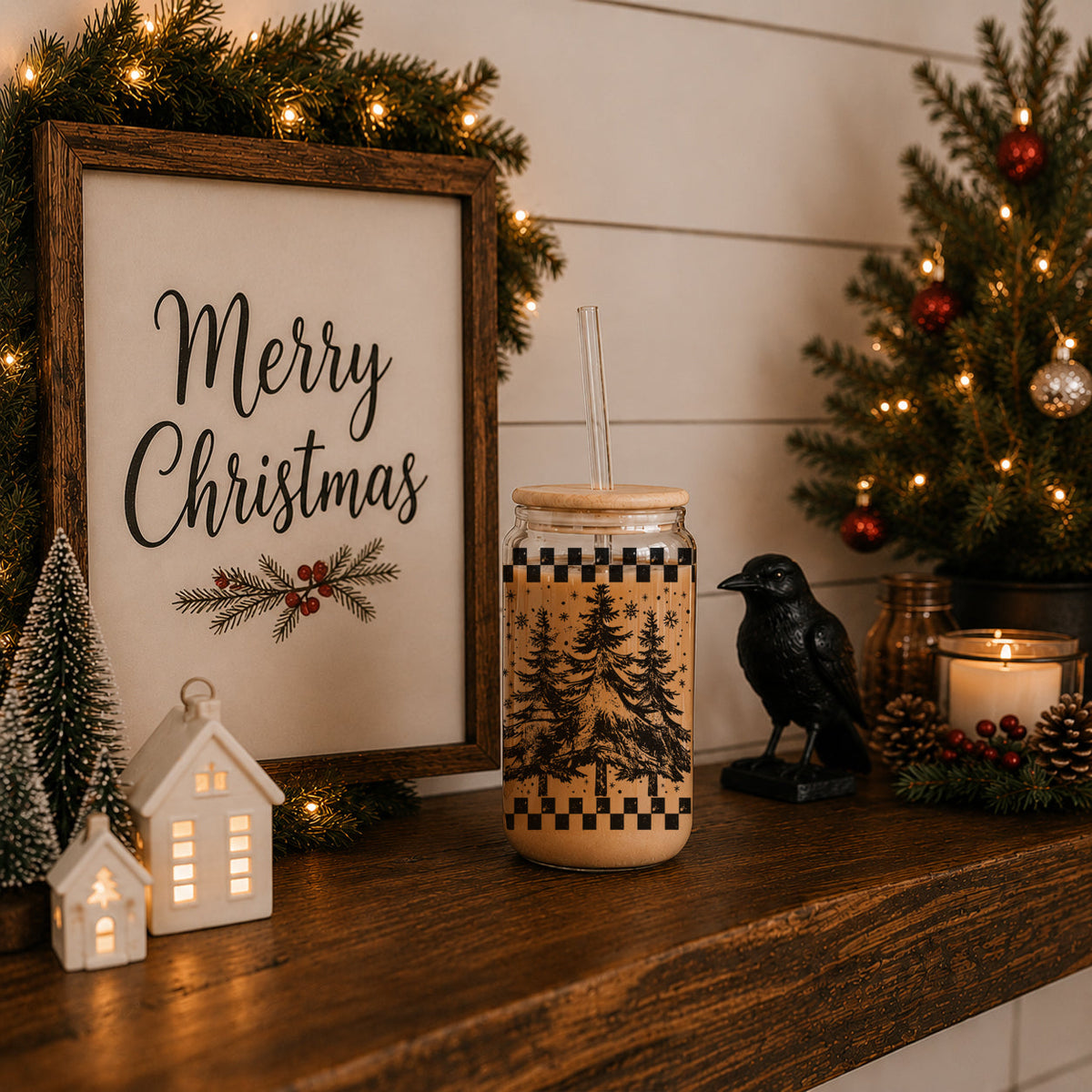 Retro Christmas Tree 17 oz Glass Tumbler
