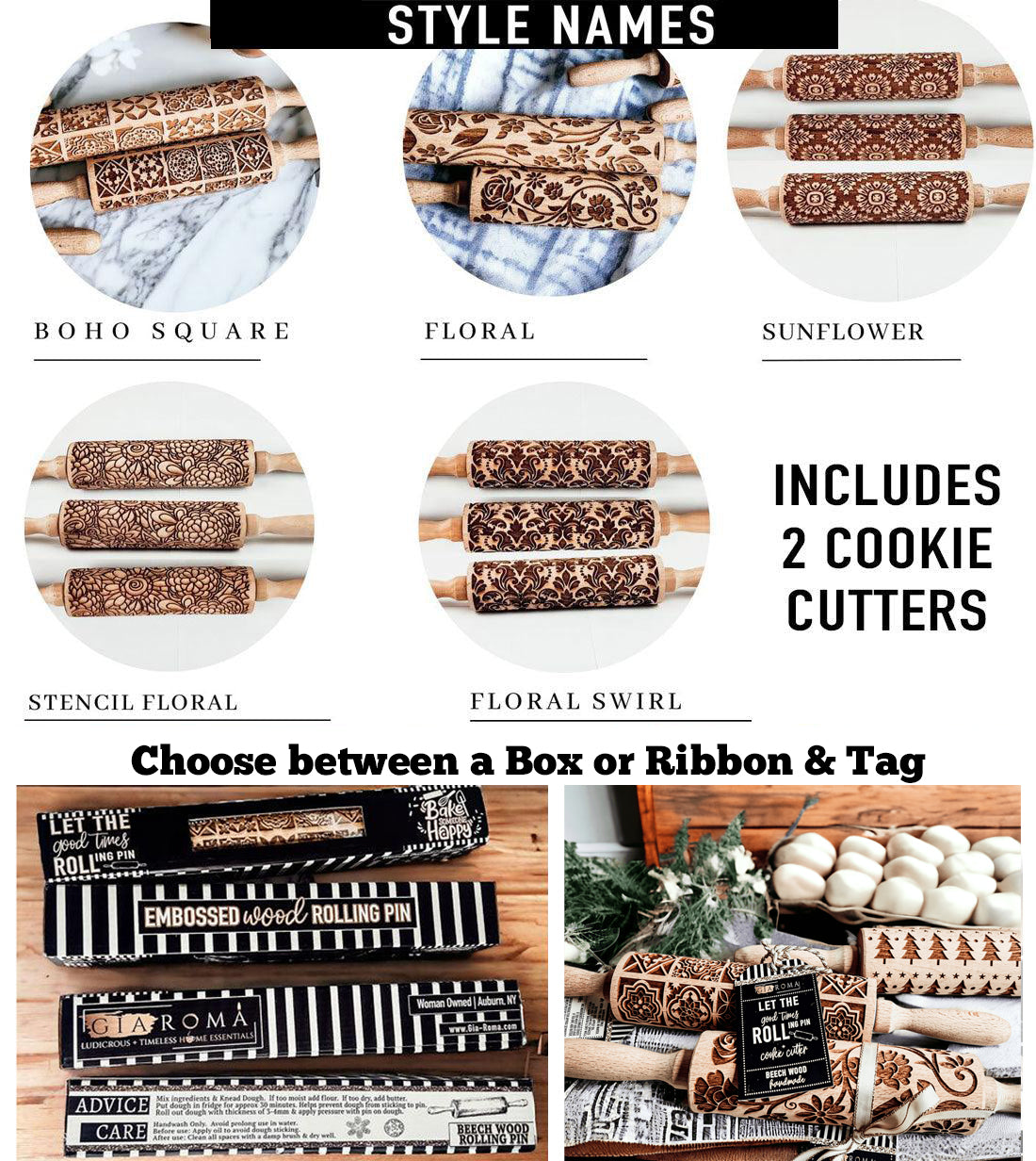 Decorative Embossed Wooden Rolling Pins for Baking