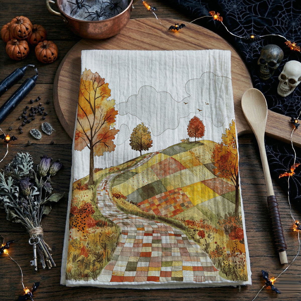 Patchwork Autumn Road Kitchen Towel
