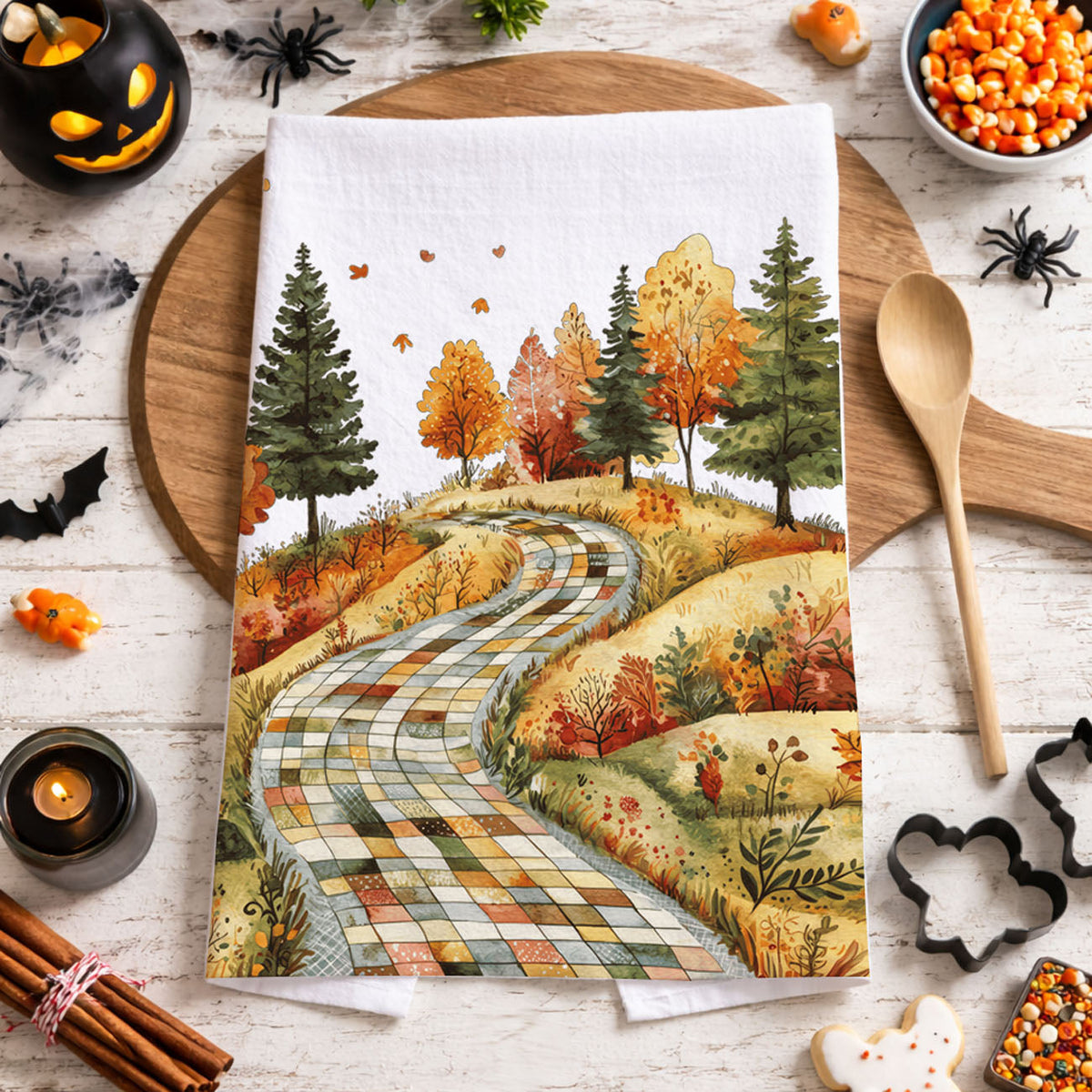 Patchwork Autumn Road Kitchen Towel