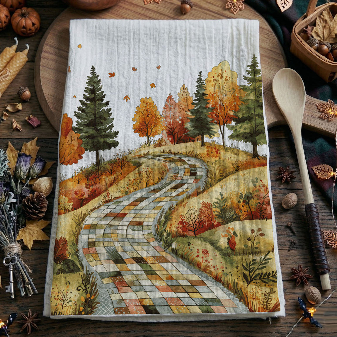 Patchwork Autumn Road Kitchen Towel