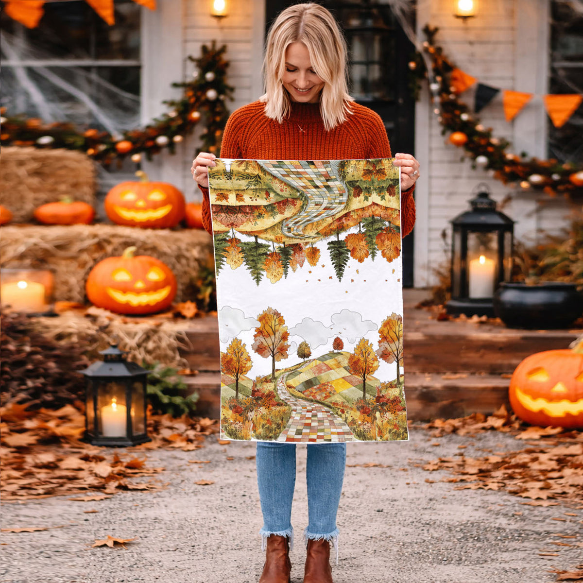 Patchwork Autumn Road Kitchen Towel