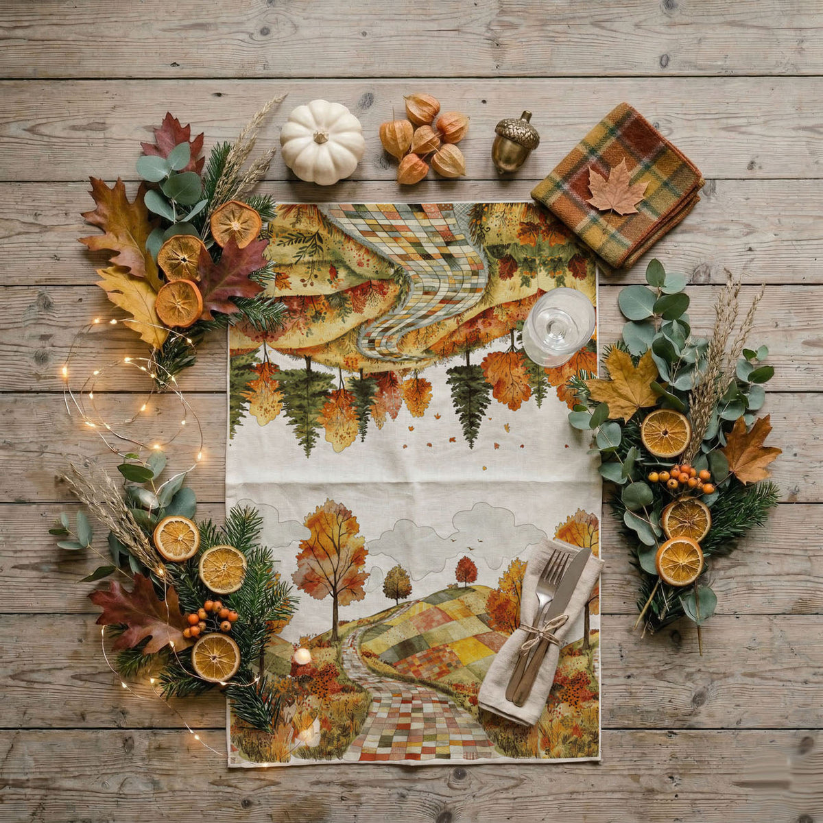 Patchwork Autumn Road Kitchen Towel