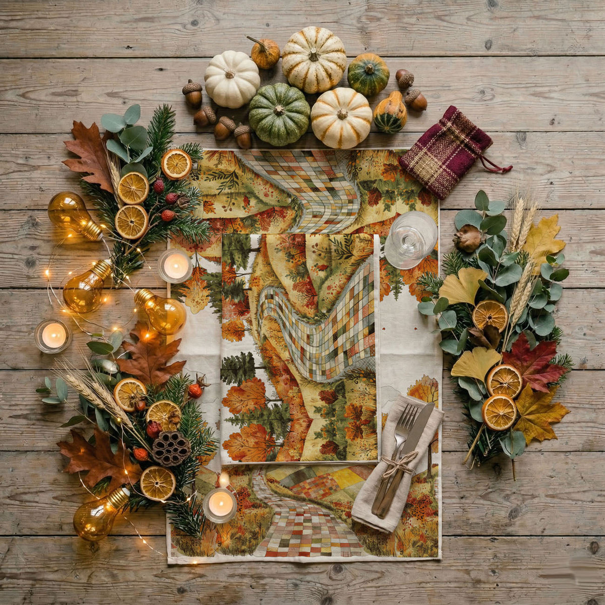 Patchwork Autumn Road Kitchen Towel
