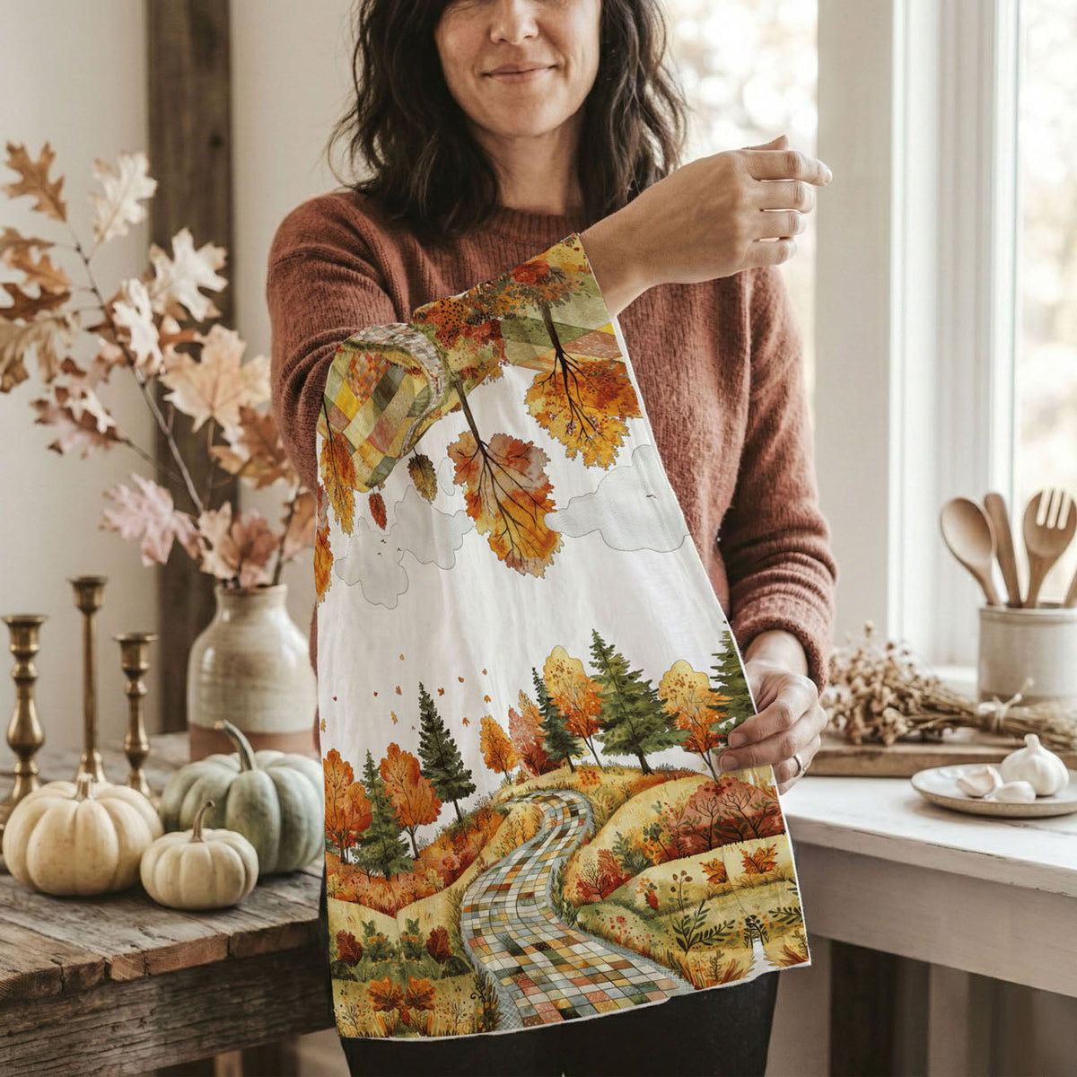 Patchwork Autumn Road Kitchen Towel