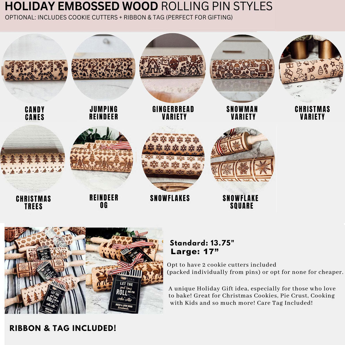 Embossed Christmas Rolling Pin | 10 Designs