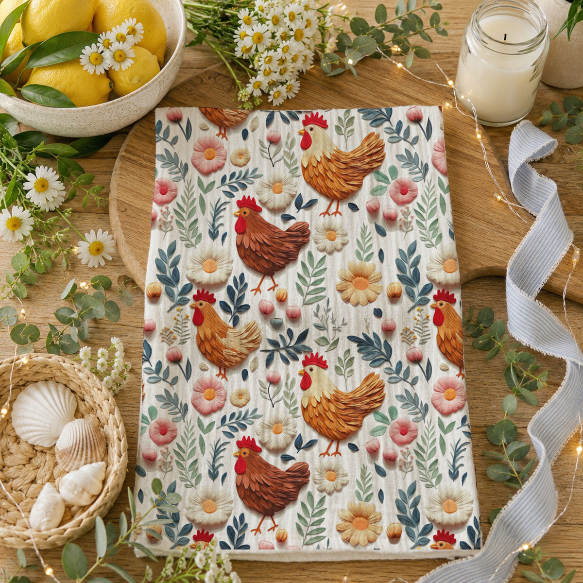 Petals & Peckers Chicken Kitchen Towel