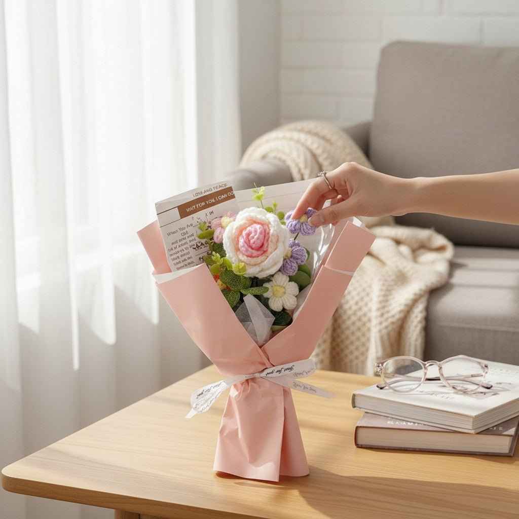 Rose Crochet Bouquet Valentine’s Day Gift for Her