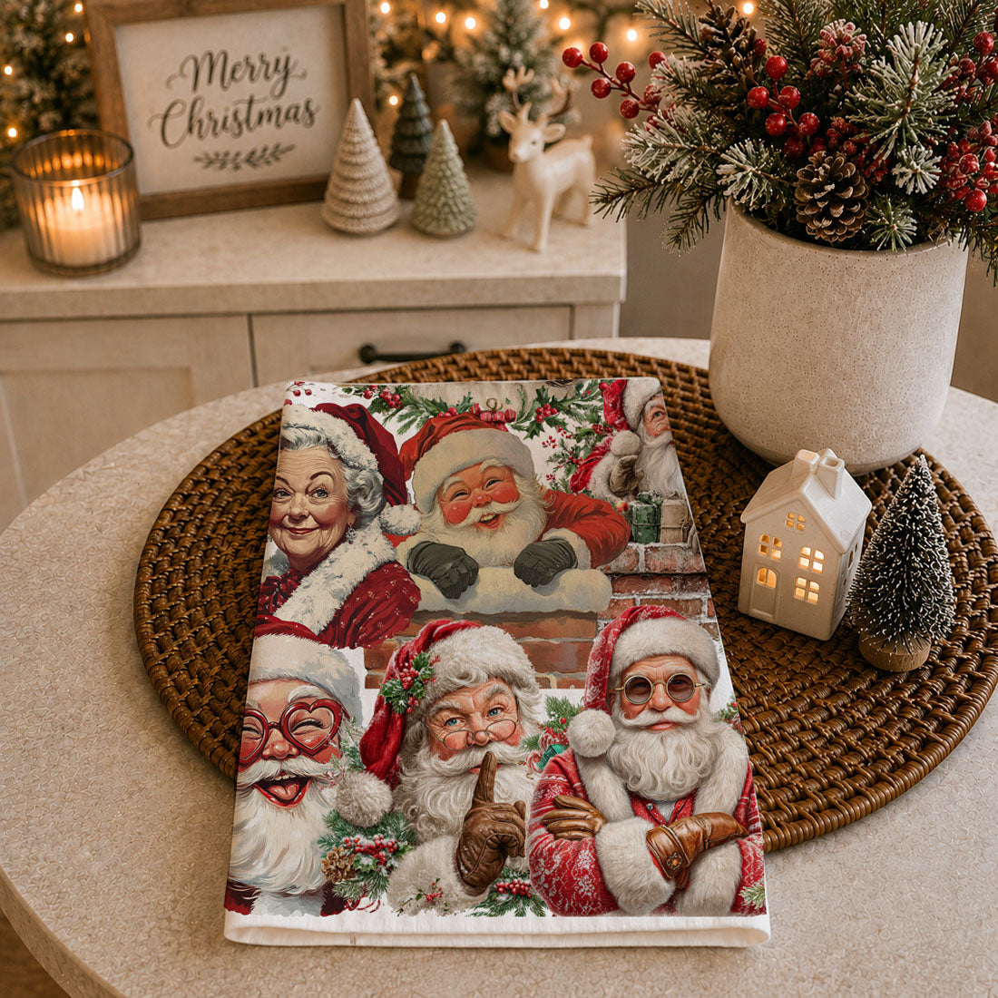 Santa Gone Wild Vintage Christmas Kitchen Towel