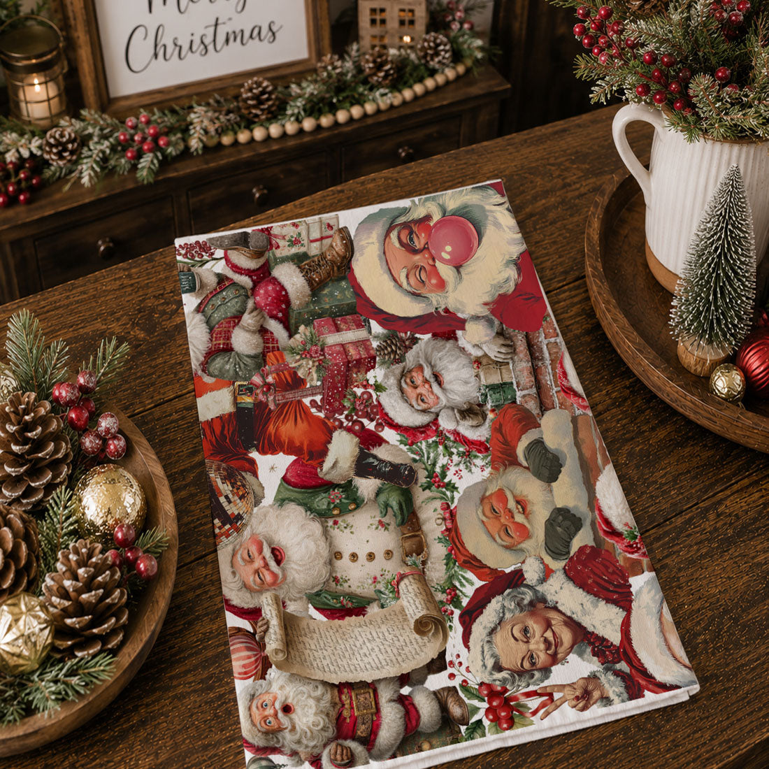 Santa Gone Wild Vintage Christmas Kitchen Towel