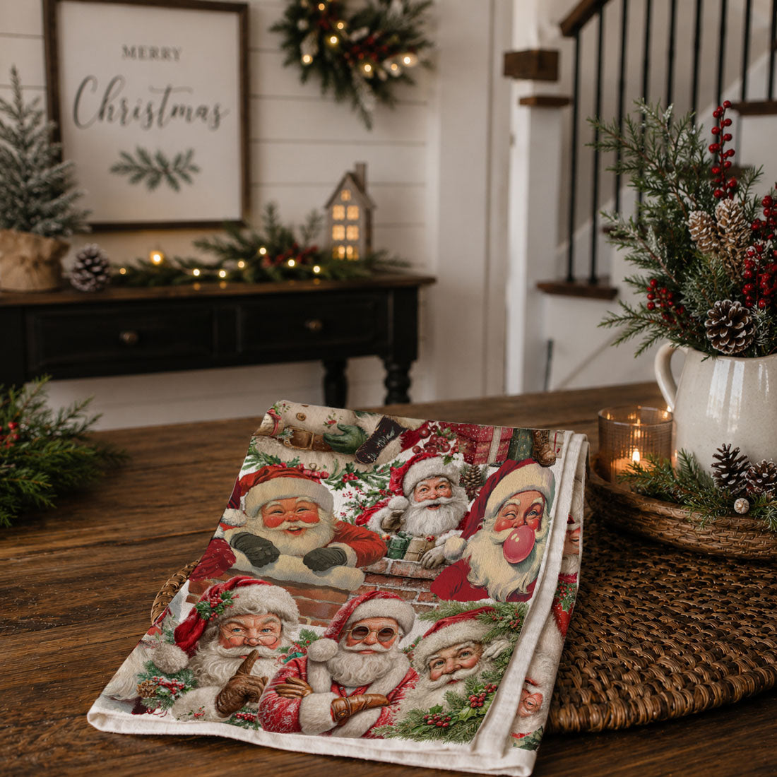 Santa Gone Wild Vintage Christmas Kitchen Towel
