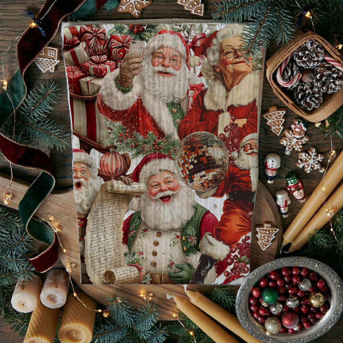 Santa Gone Wild Vintage Christmas Kitchen Towel
