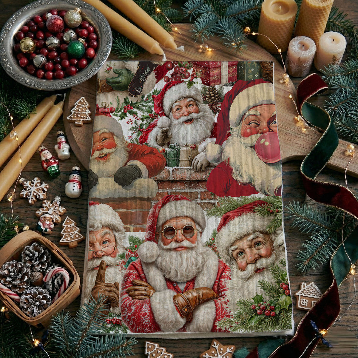 Santa Gone Wild Vintage Christmas Kitchen Towel