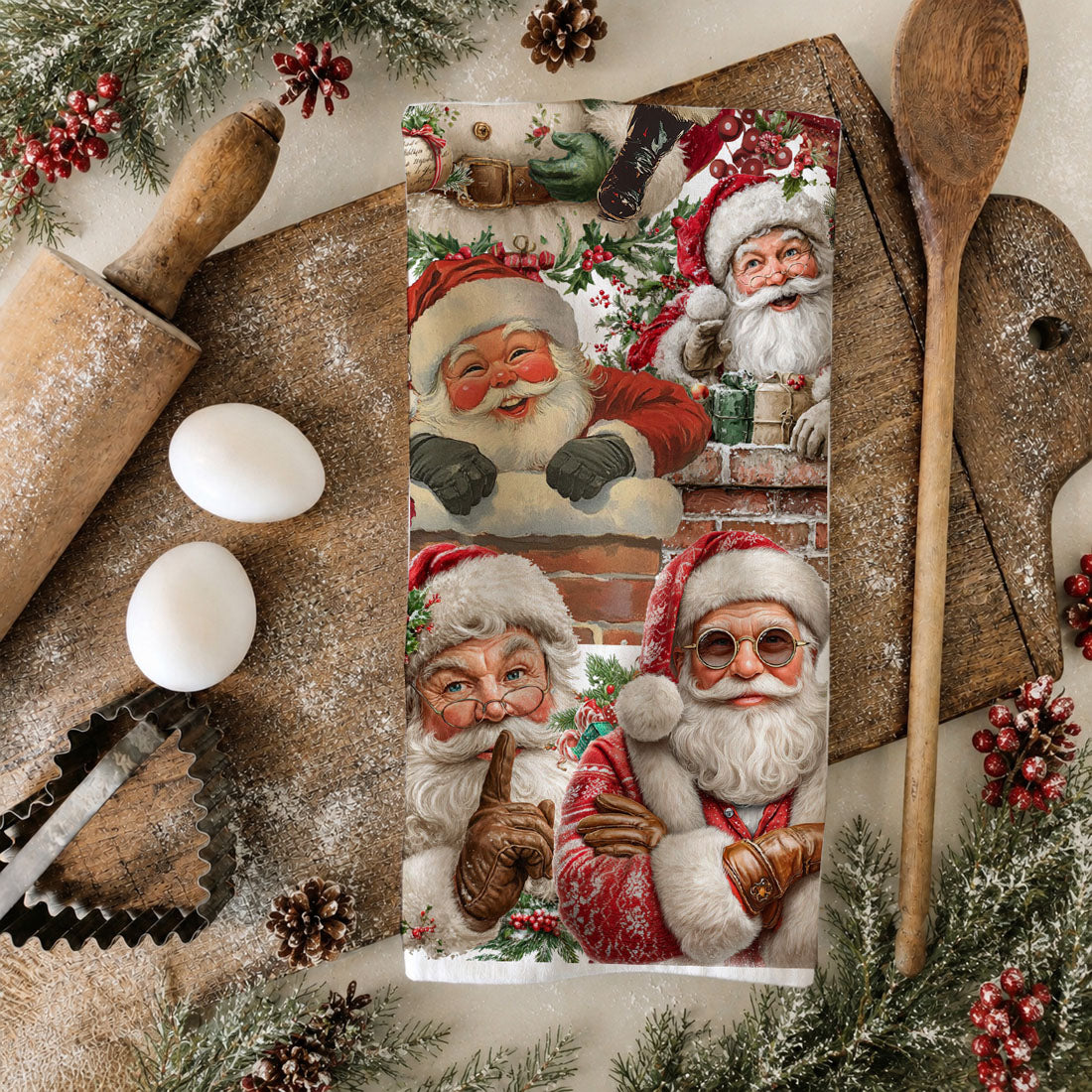 Santa Gone Wild Vintage Christmas Kitchen Towel