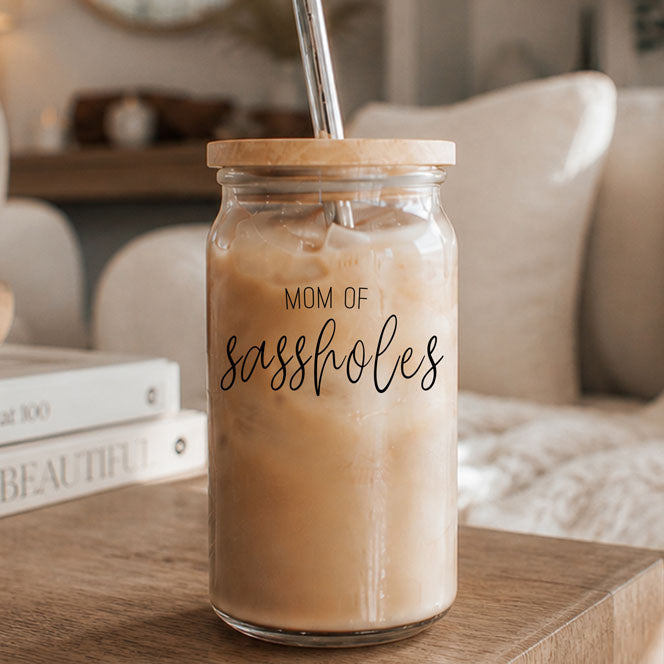 Mom of Sassholes 17 oz Glass Cup | Funny Mom Gift