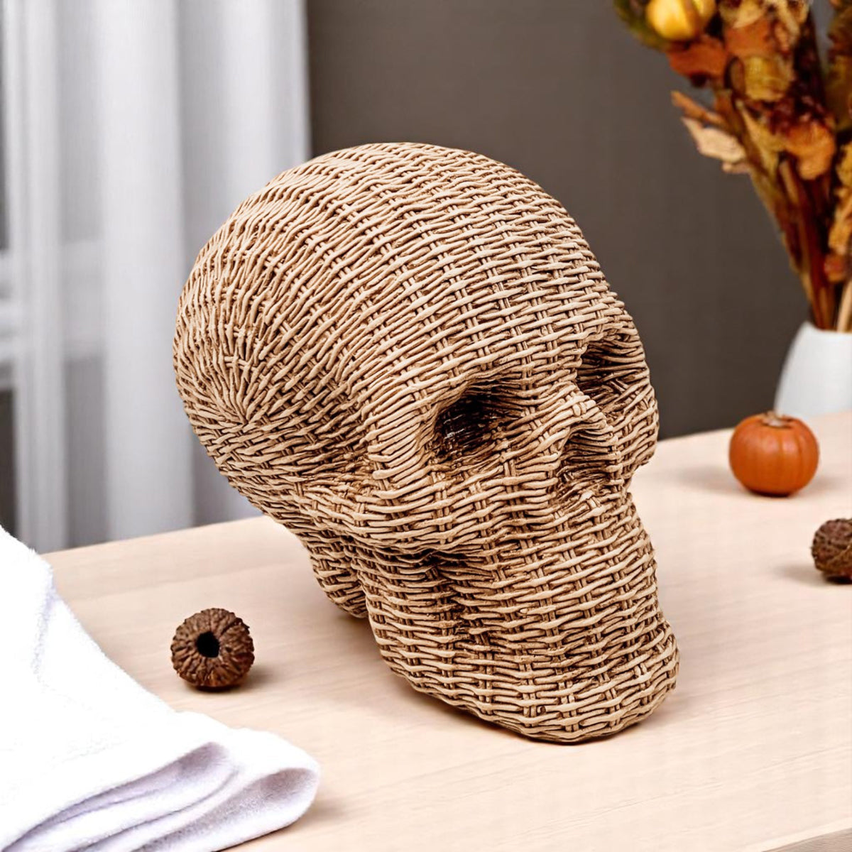 Woven Rattan-Style Skull Decor