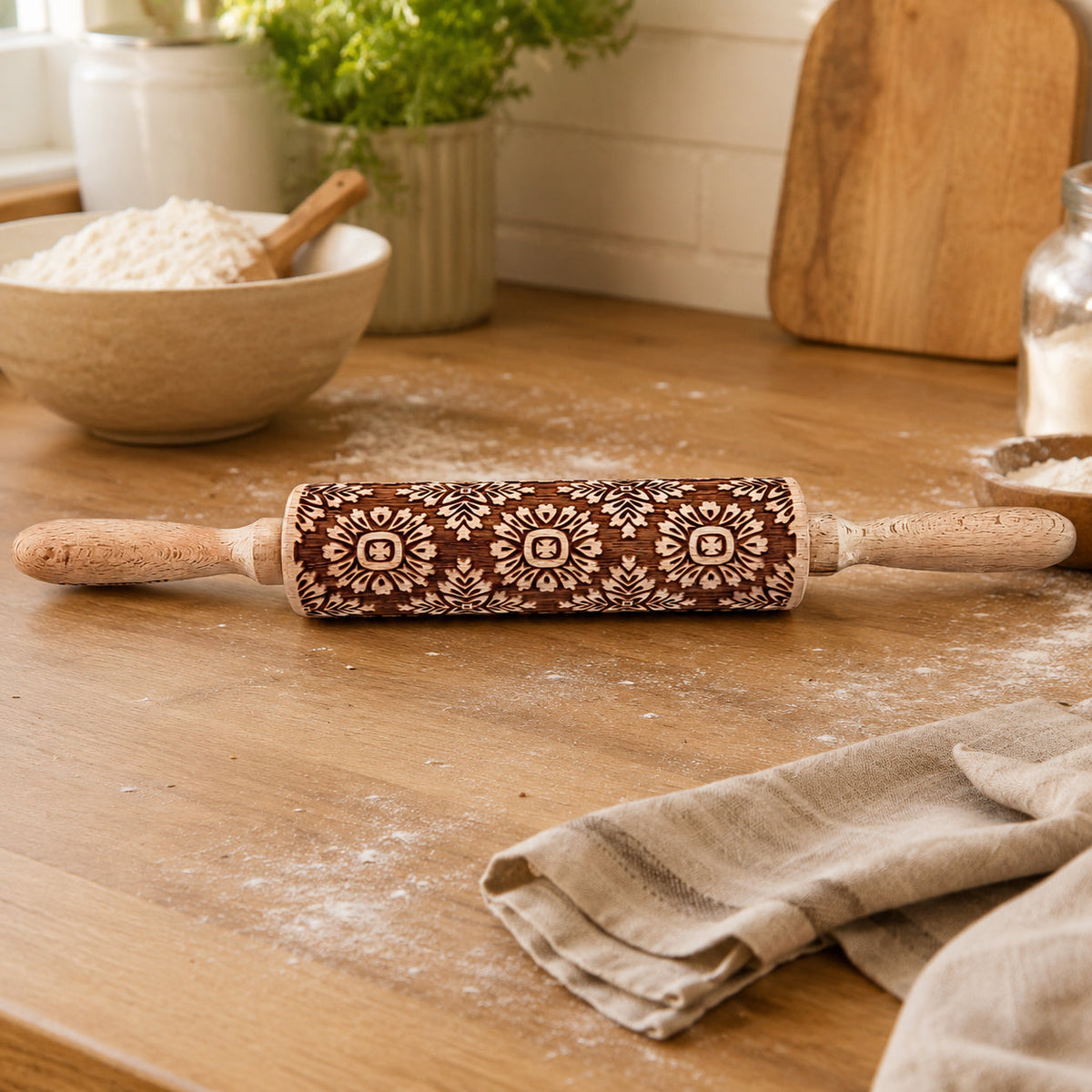 Decorative Embossed Wooden Rolling Pins for Baking