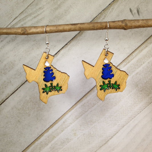 Texas Bluebonnet Wood Resin Earrings | Texas Wildflower Jewelry