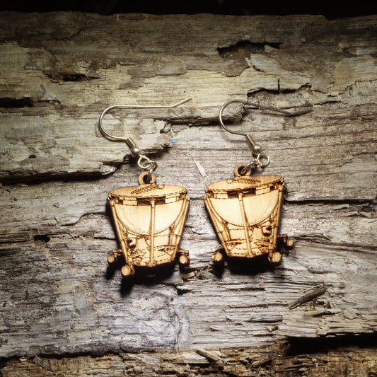 Kettle Drum Wooden Dangle Earrings | Timpani Music Jewelry