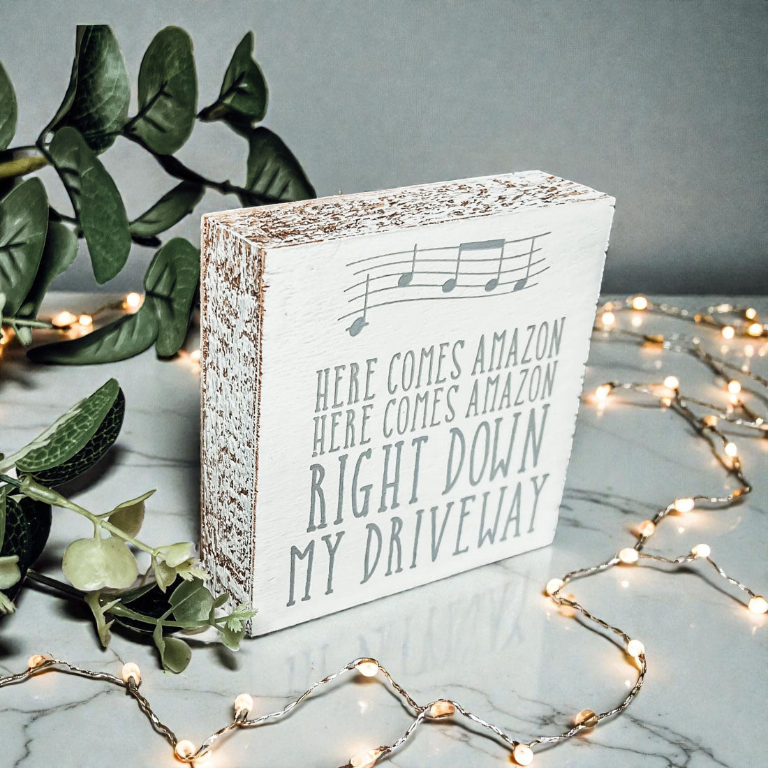 Here Comes Amazon Wooden Block Sign