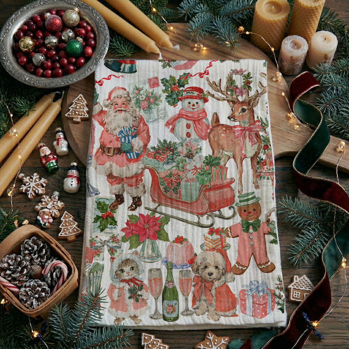 Vintage Christmas Storybook Kitchen Towel