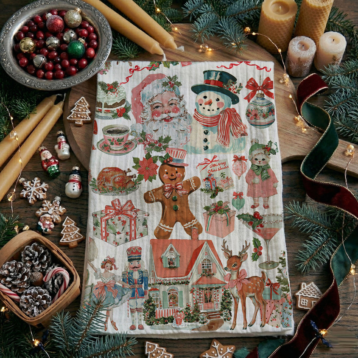Vintage Christmas Storybook Kitchen Towel
